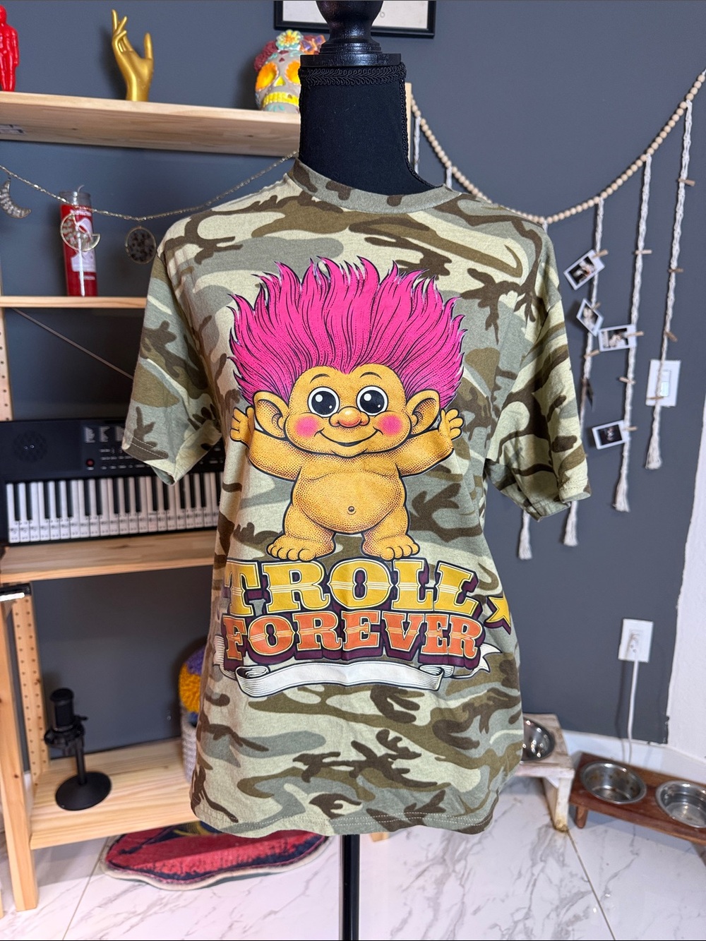 Troll Forever Camo T-Shirt with Pink Hair Troll